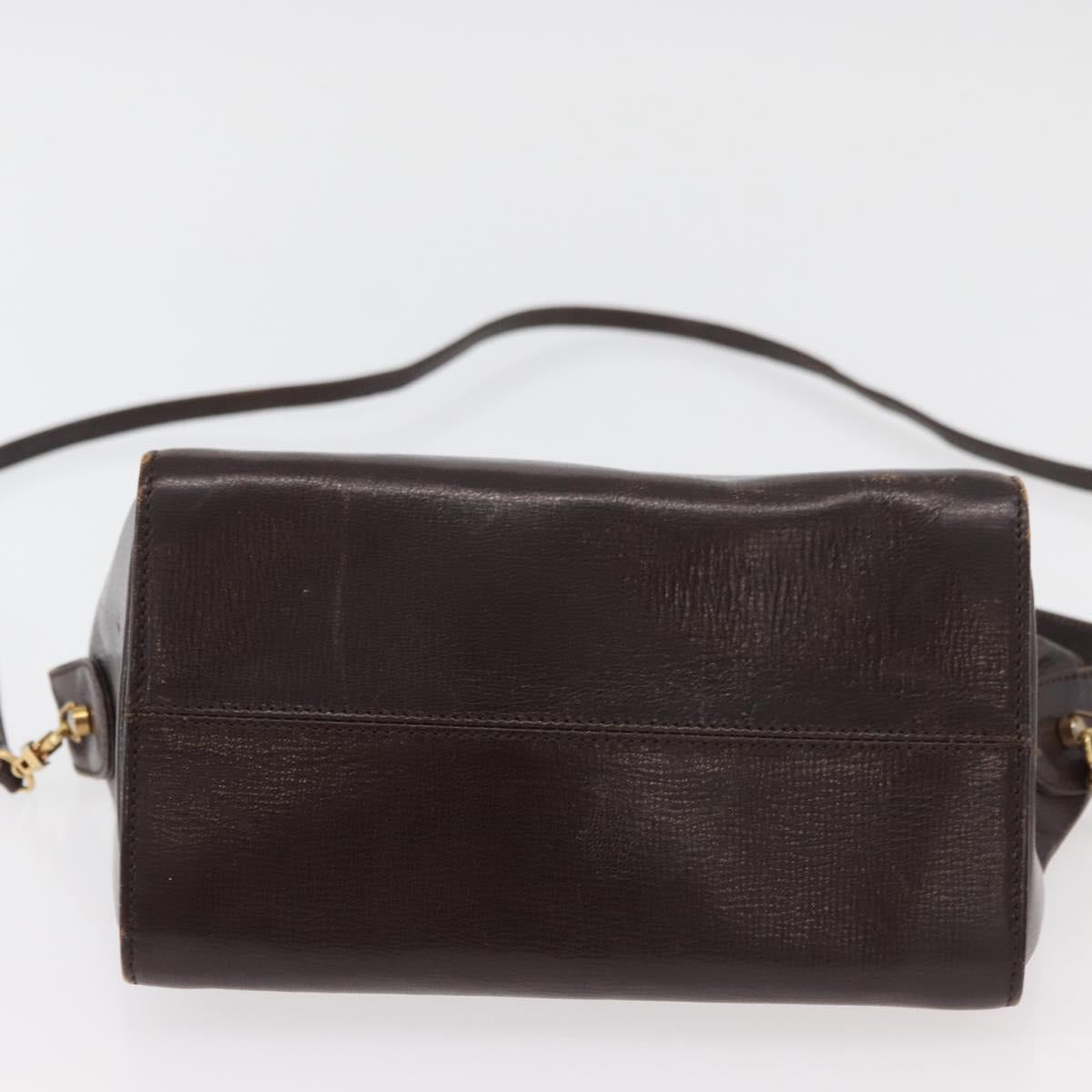 FENDI Hand Bag Leather 2way Brown Gold Auth 177573