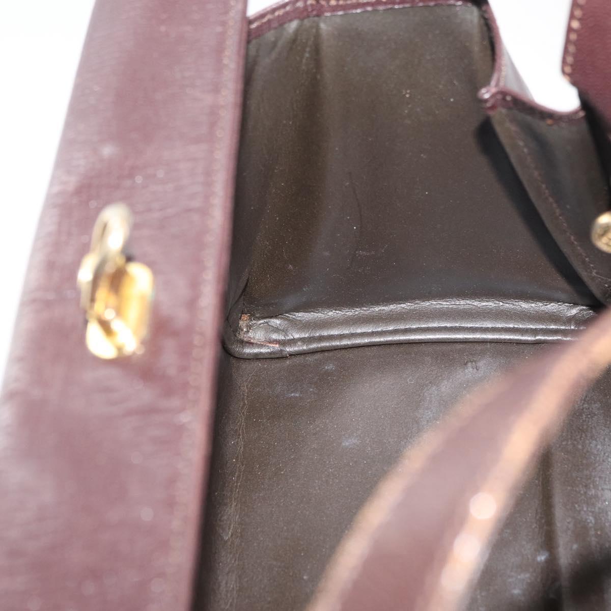 FENDI Hand Bag Leather 2way Brown Gold Auth 177573
