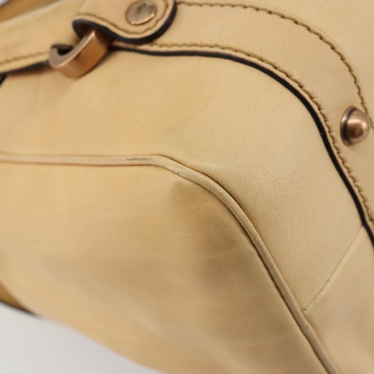 GUCCI Hand Bag Leather Beige Gold 124245 Auth 177602A