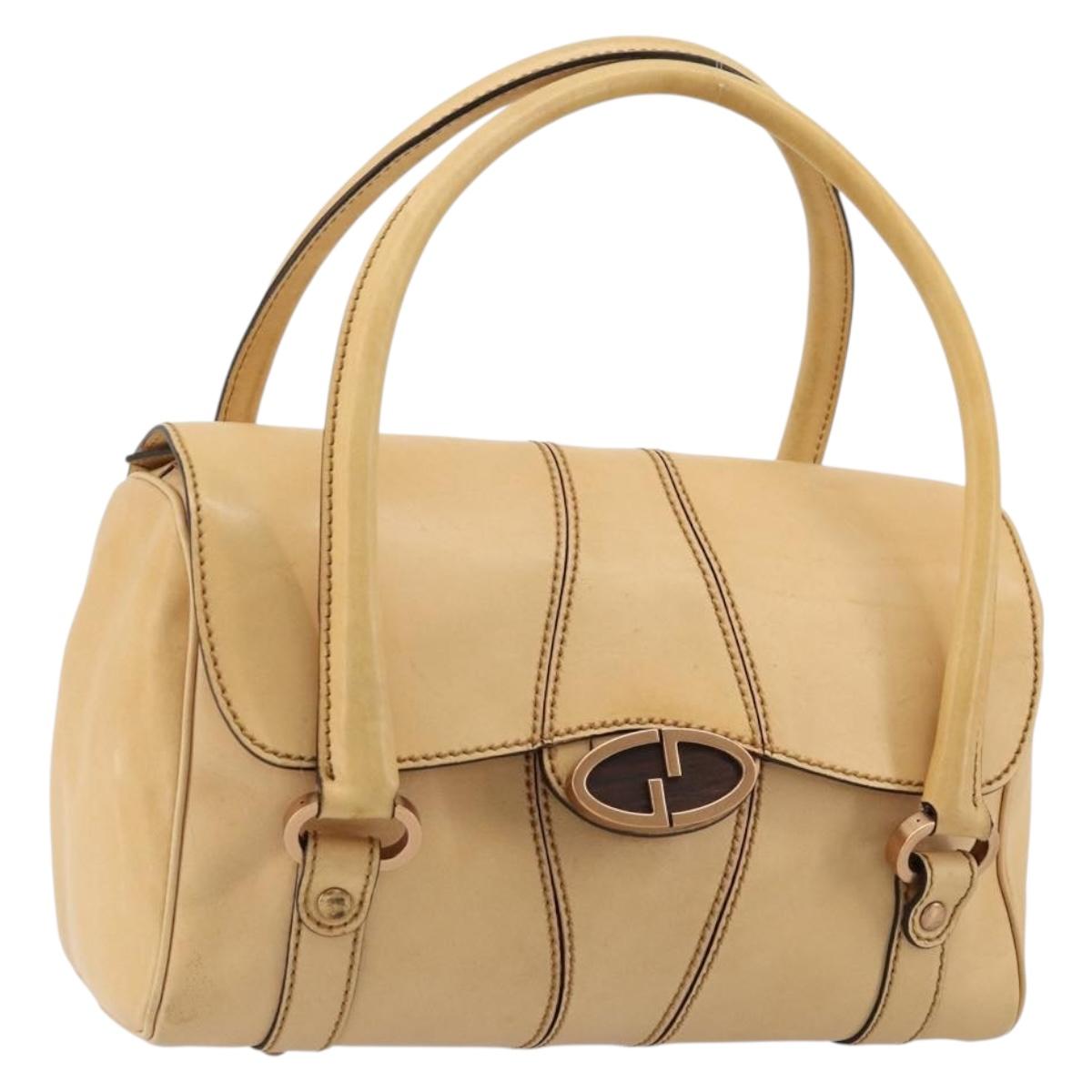 GUCCI Hand Bag Leather Beige Gold 124245 Auth 177602A