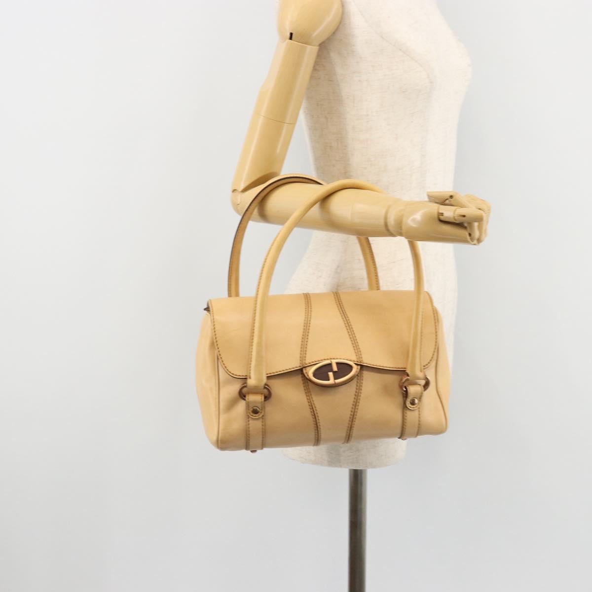 GUCCI Hand Bag Leather Beige Gold 124245 Auth 177602A