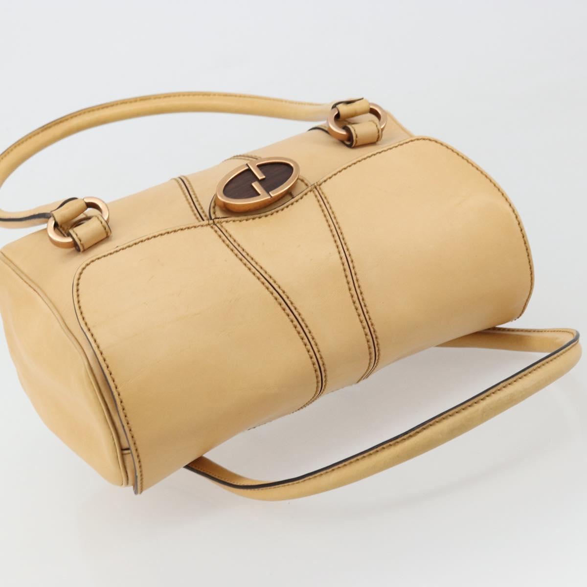 GUCCI Hand Bag Leather Beige Gold 124245 Auth 177602A