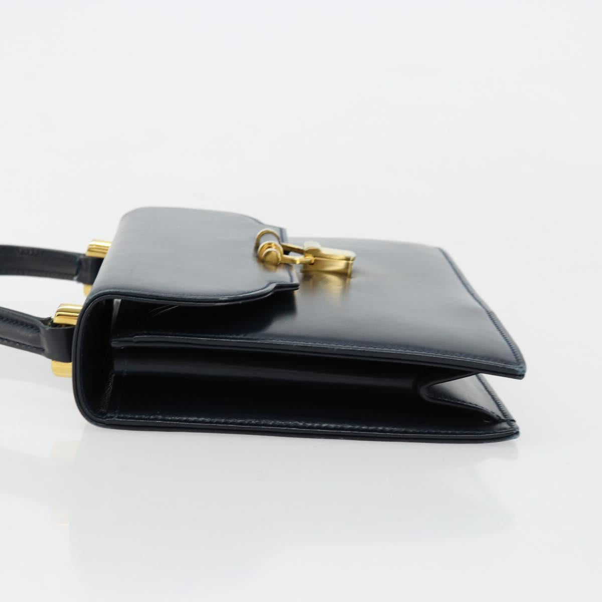 GUCCI Hand Bag Leather Navy Gold Auth 177606