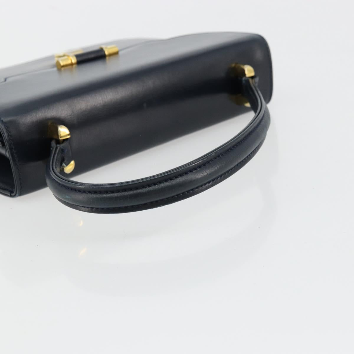 GUCCI Hand Bag Leather Navy Gold Auth 177606