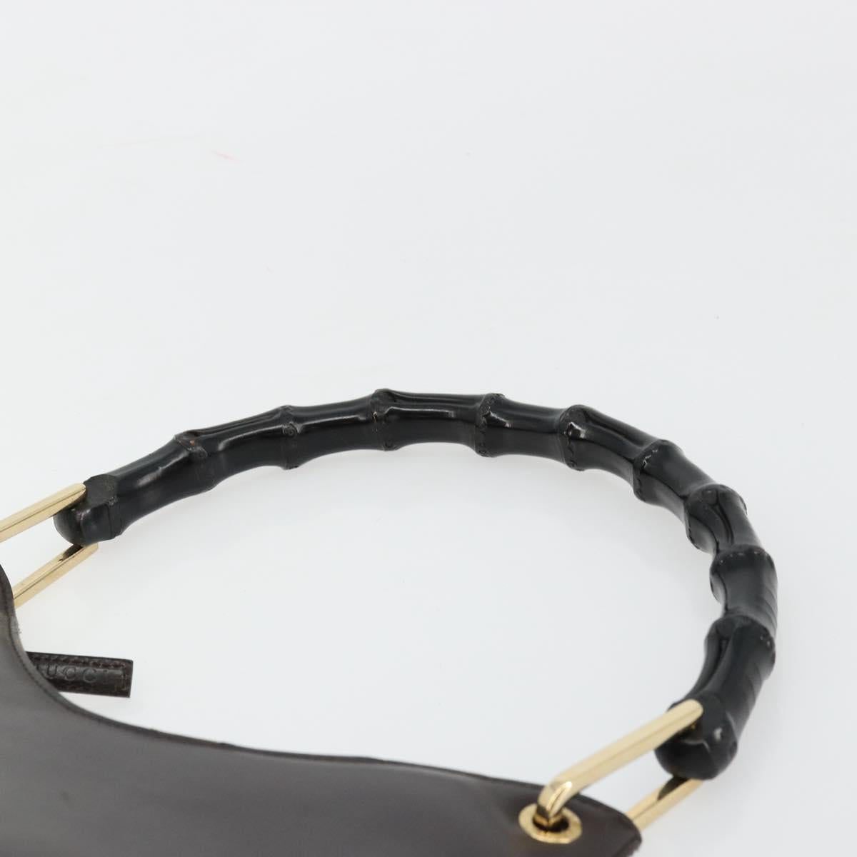 GUCCI Bamboo Shoulder Bag Leather Dark Brown Gold 001 3007 Auth 177607