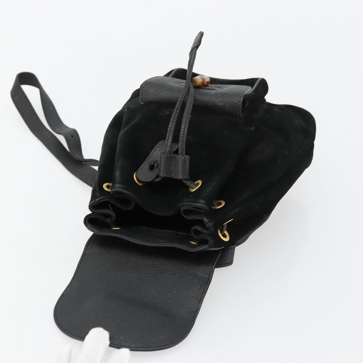 GUCCI Bamboo Backpack Suede Black Gold 003 1705 0030 Auth 177608