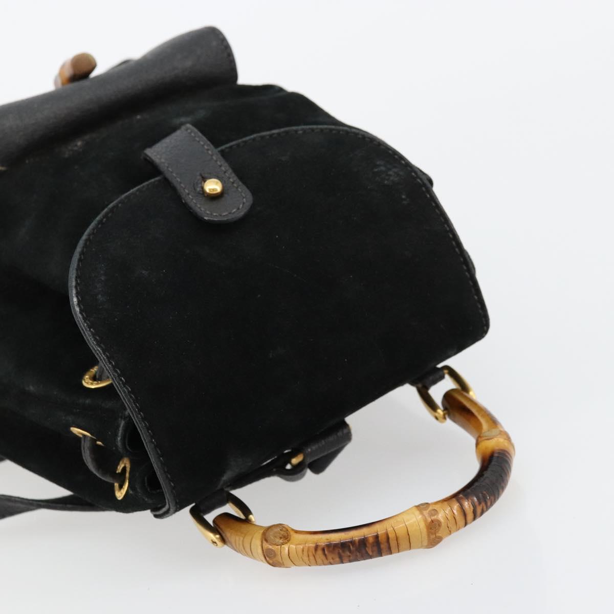 GUCCI Bamboo Backpack Suede Black Gold 003 1705 0030 Auth 177608