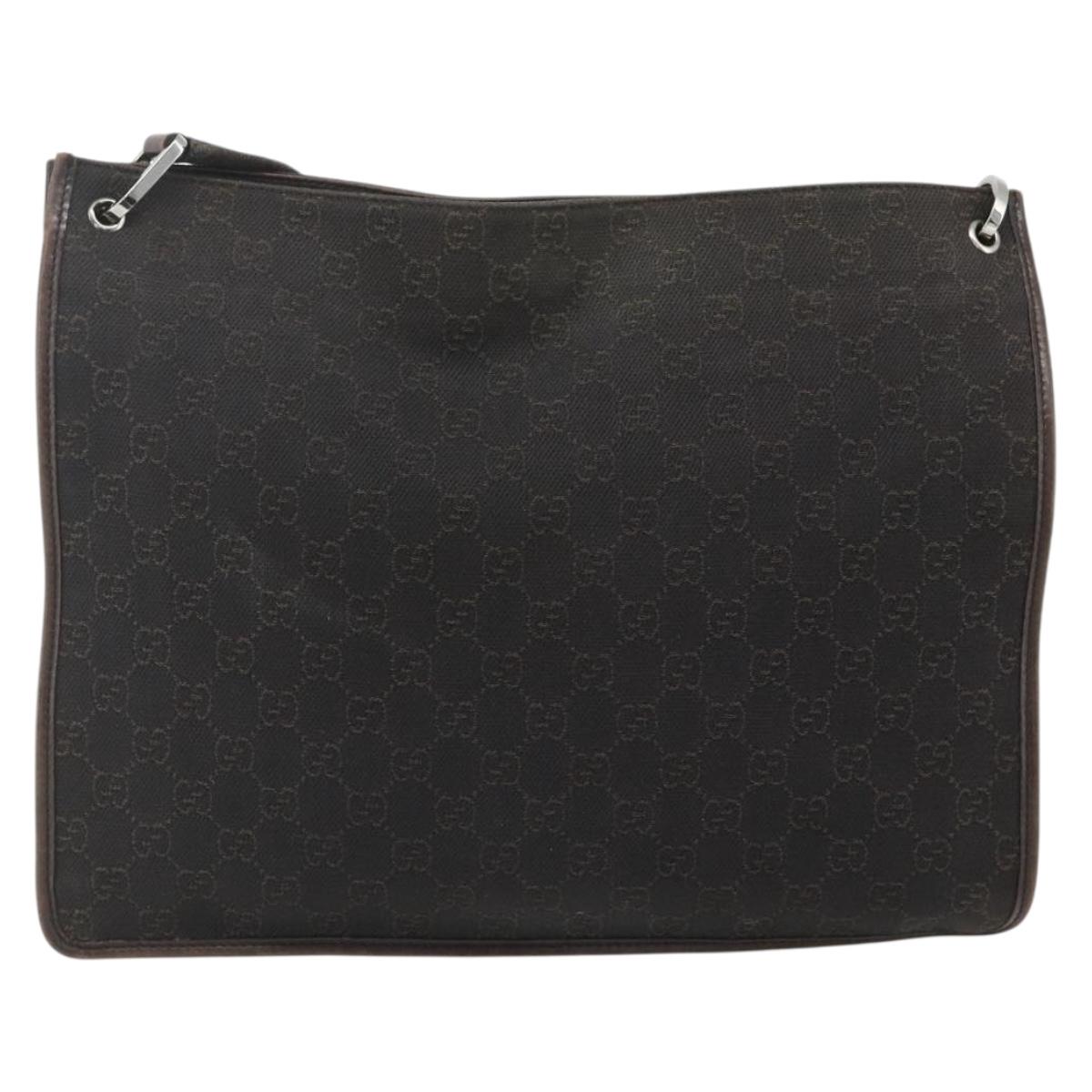 GUCCI GG Canvas Shoulder Bag Dark Brown Silver 90656 Auth 177610