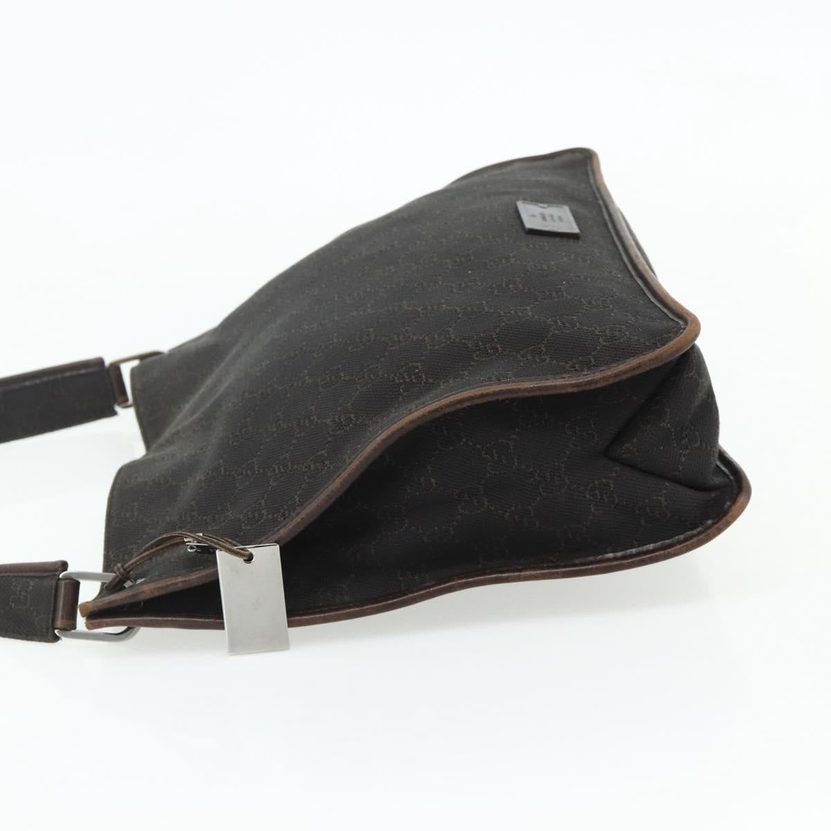 GUCCI GG Canvas Shoulder Bag Dark Brown Silver 90656 Auth 177610