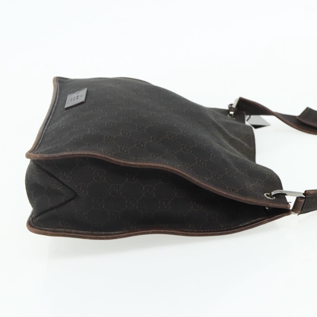 GUCCI GG Canvas Shoulder Bag Dark Brown Silver 90656 Auth 177610