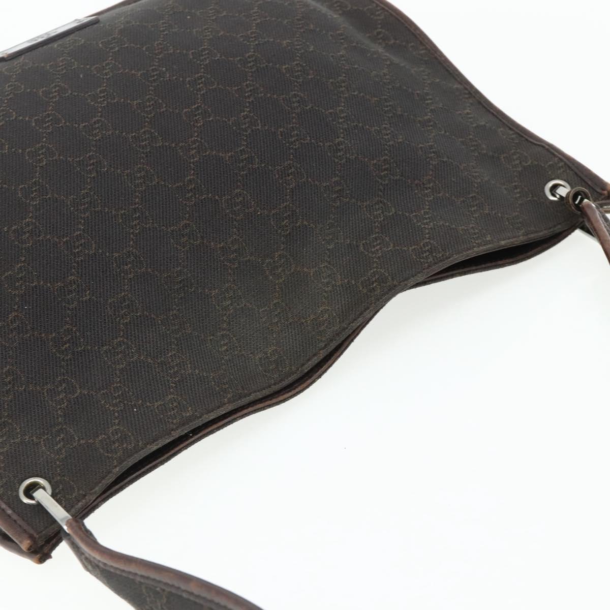 GUCCI GG Canvas Shoulder Bag Dark Brown Silver 90656 Auth 177610