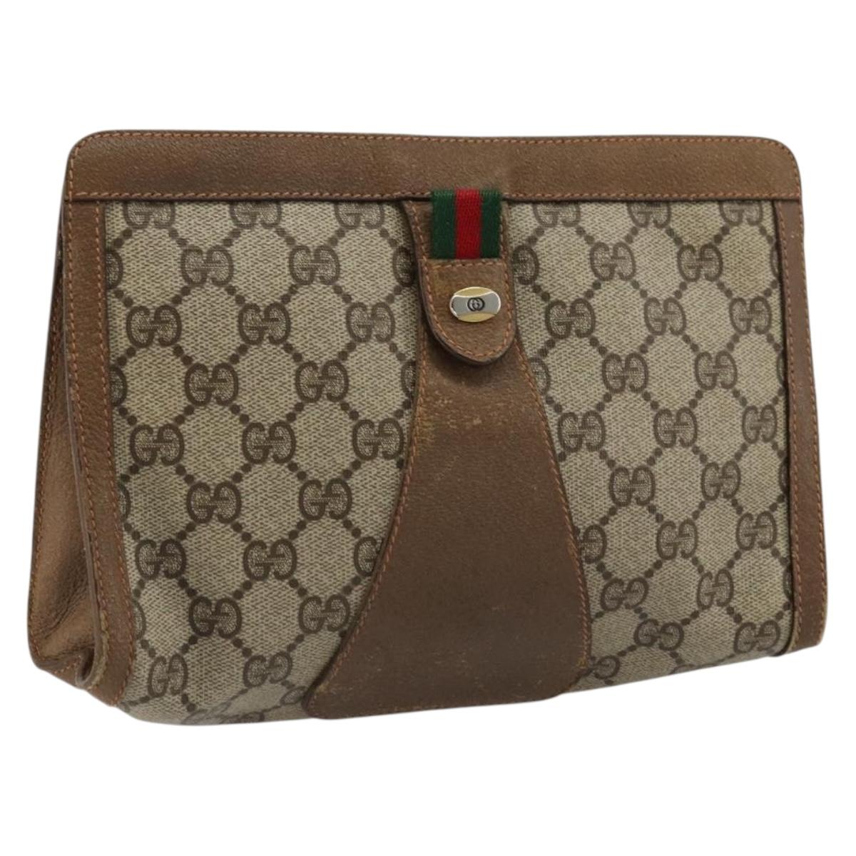 GUCCI GG Supreme Web Sherry Line Clutch Bag PVC Beige 89 01 032 Auth 177611