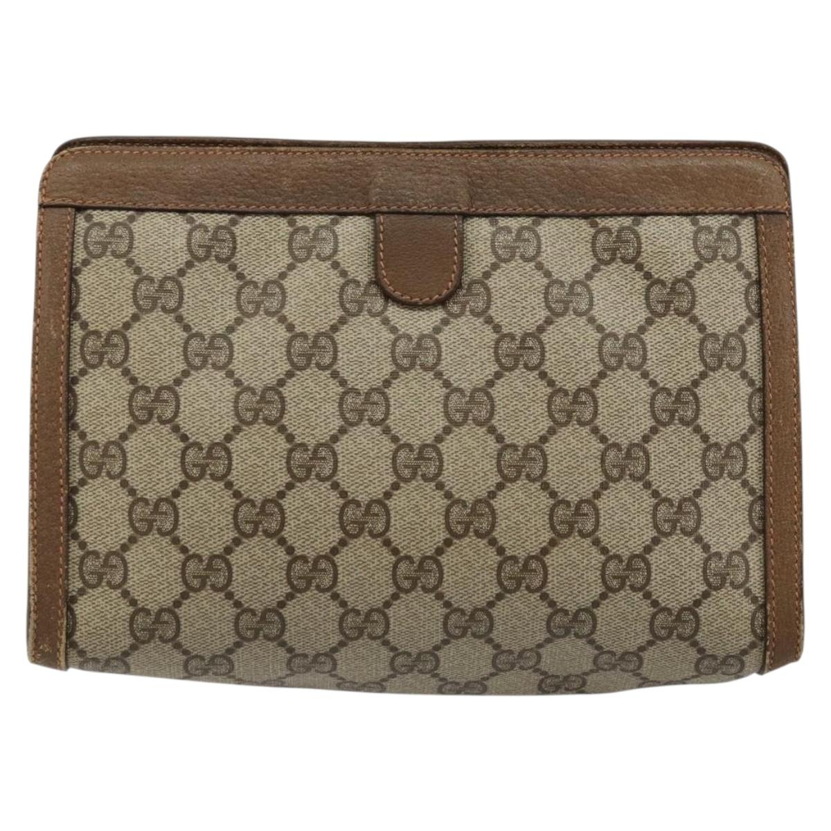 GUCCI GG Supreme Web Sherry Line Clutch Bag PVC Beige 89 01 032 Auth 177611