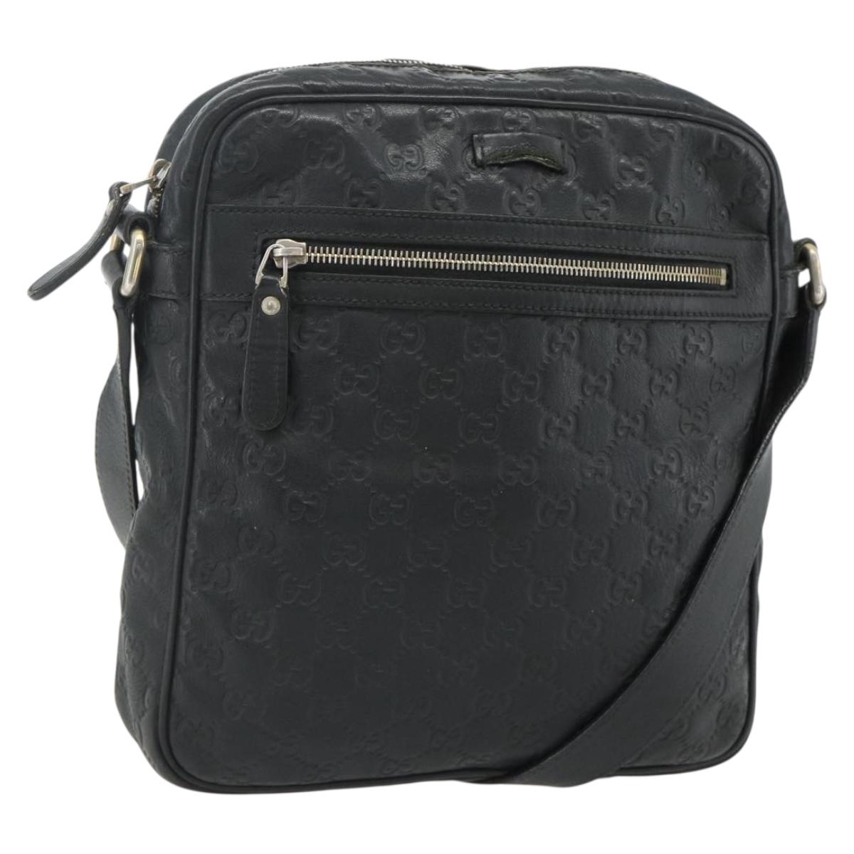 GUCCI GG Canvas Guccissima Shoulder Bag Leather Black Gold 201448 Auth 177614