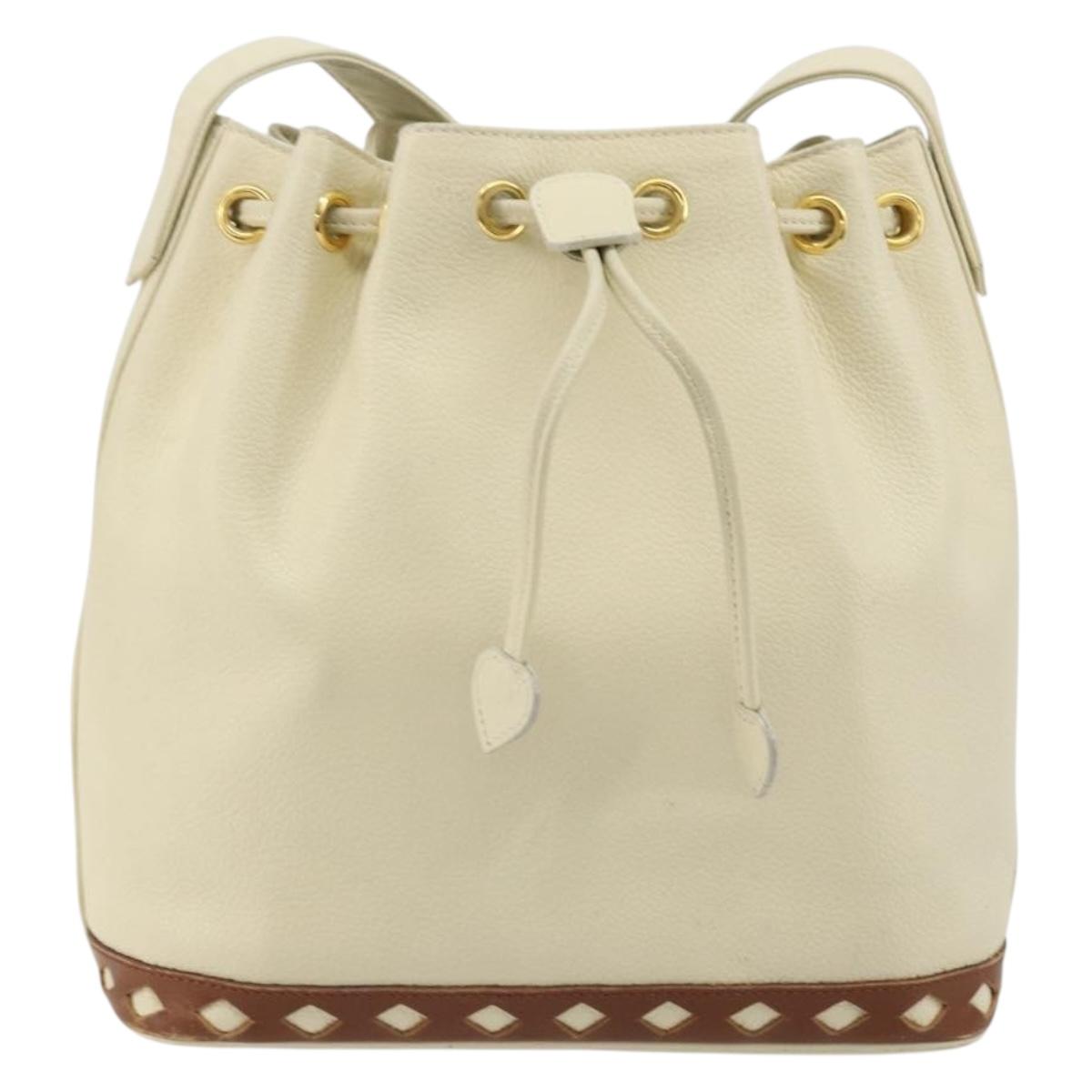 SAINT LAURENT Shoulder Bag Leather Ivory Gold Auth 177619A