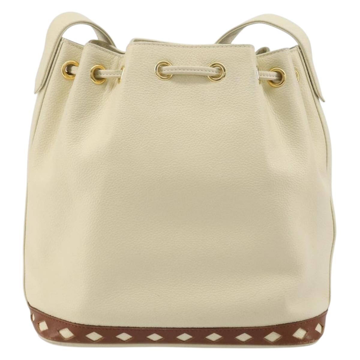 SAINT LAURENT Shoulder Bag Leather Ivory Gold Auth 177619A