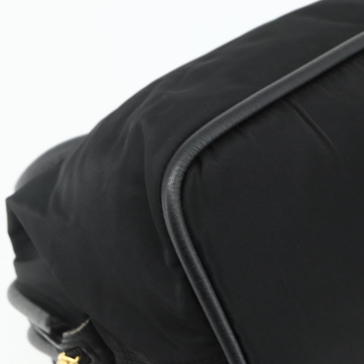 CELINE Circle Hand Bag Nylon Black Gold Auth 177620
