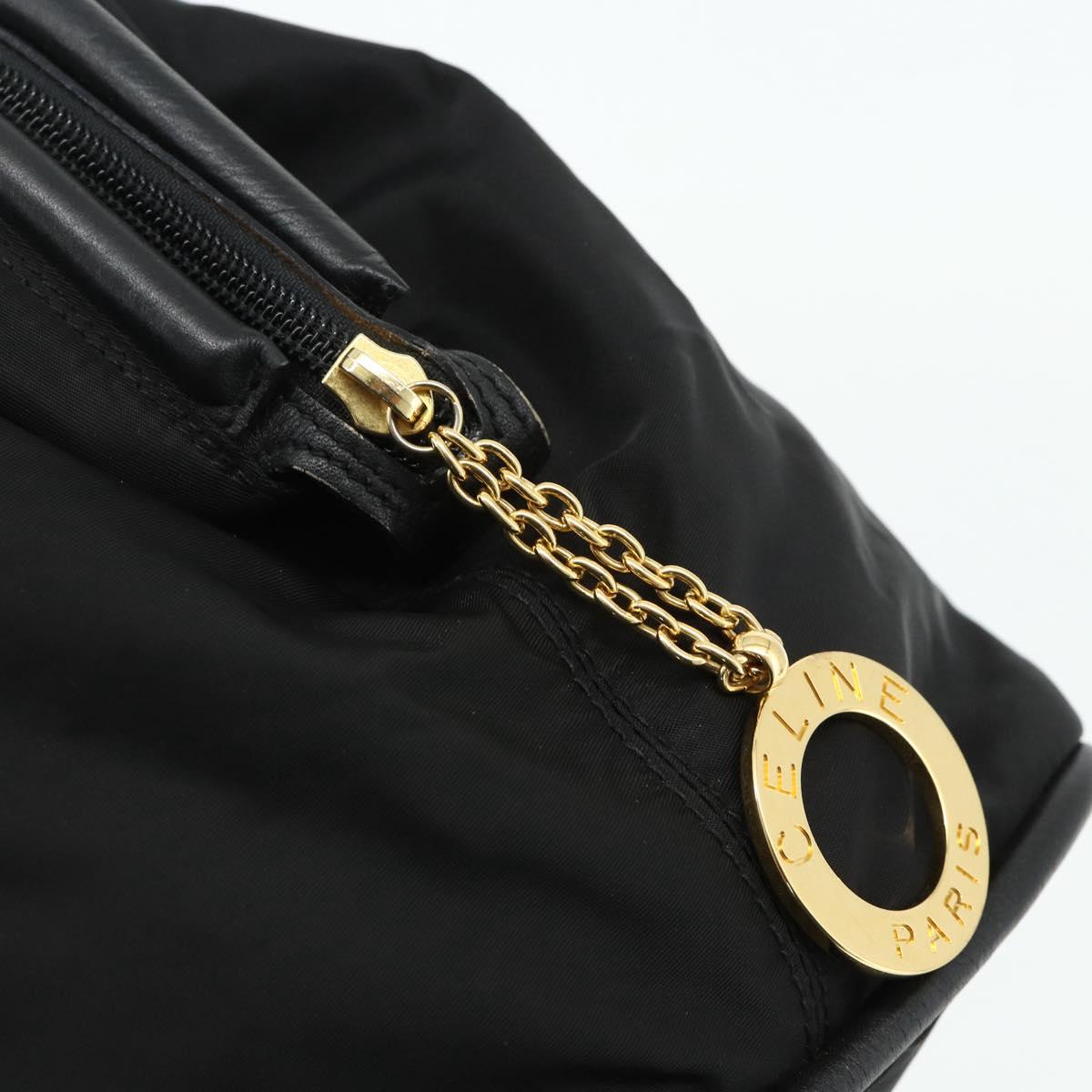 CELINE Circle Hand Bag Nylon Black Gold Auth 177620