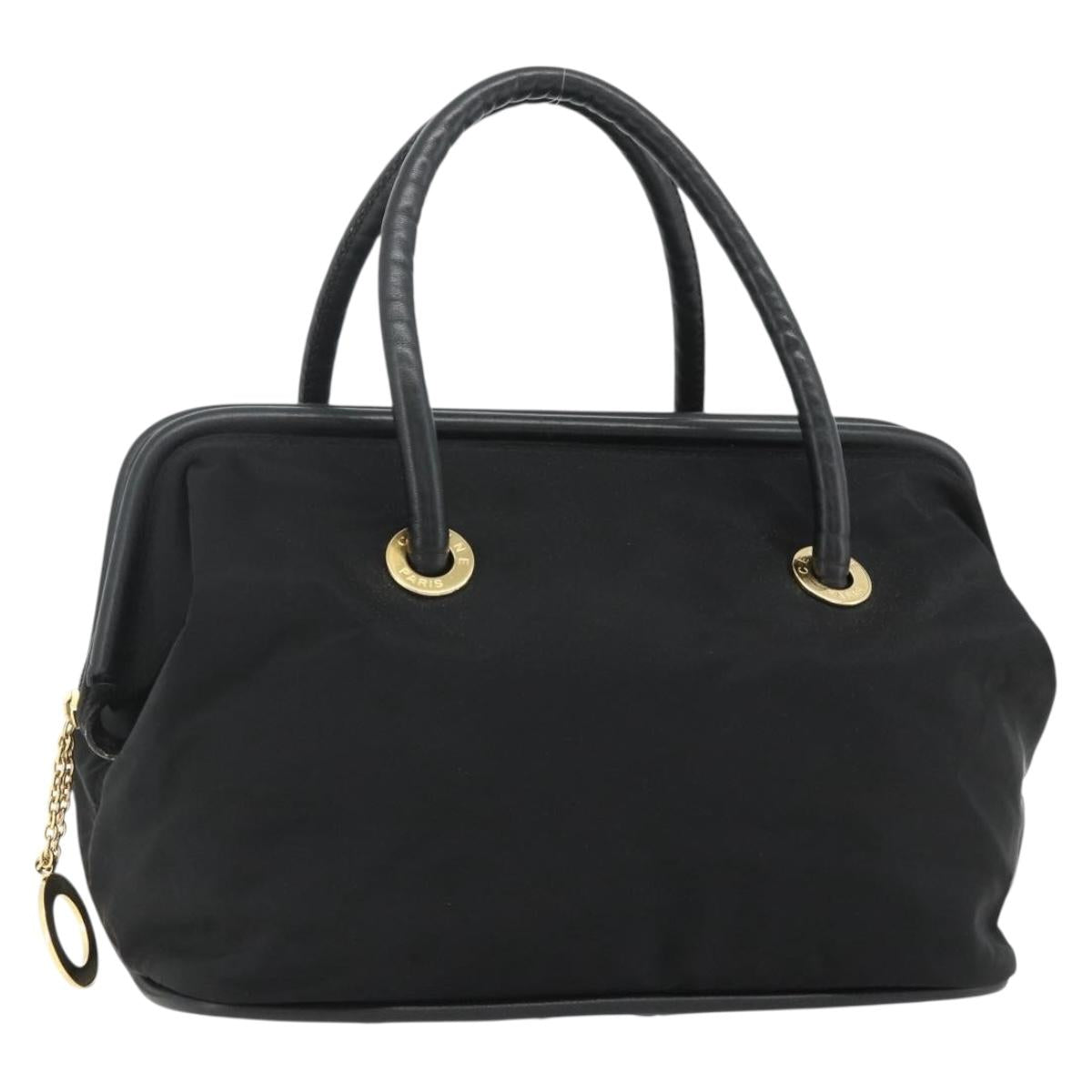 CELINE Circle Hand Bag Nylon Black Gold Auth 177620