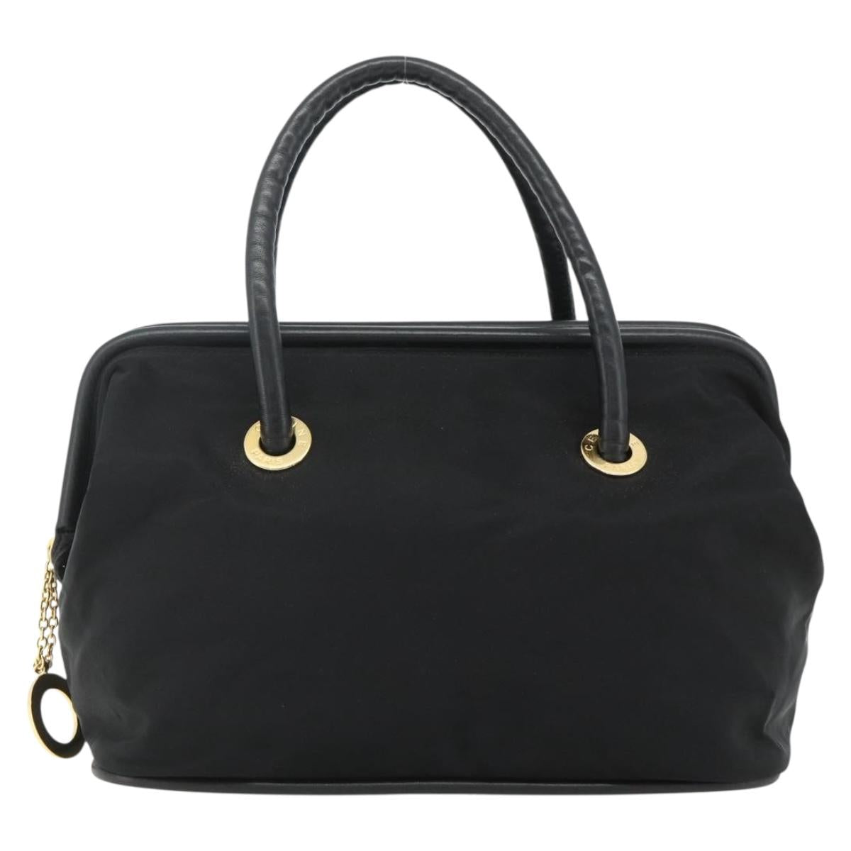 CELINE Circle Hand Bag Nylon Black Gold Auth 177620