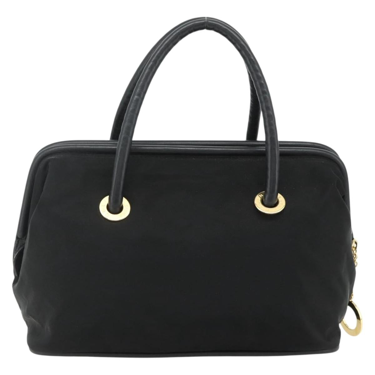 CELINE Circle Hand Bag Nylon Black Gold Auth 177620