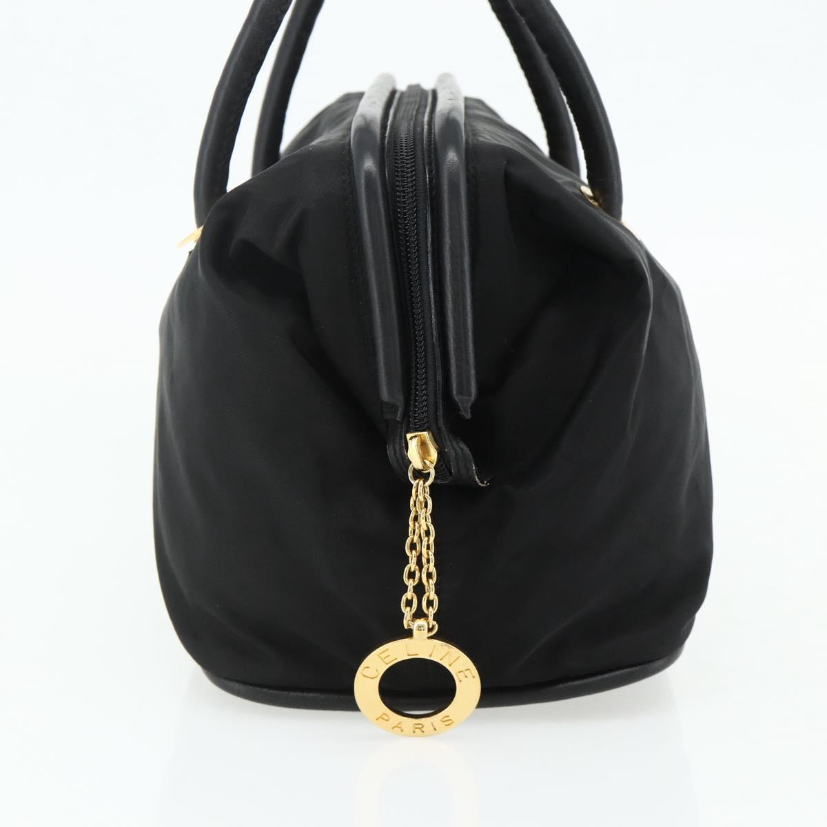 CELINE Circle Hand Bag Nylon Black Gold Auth 177620