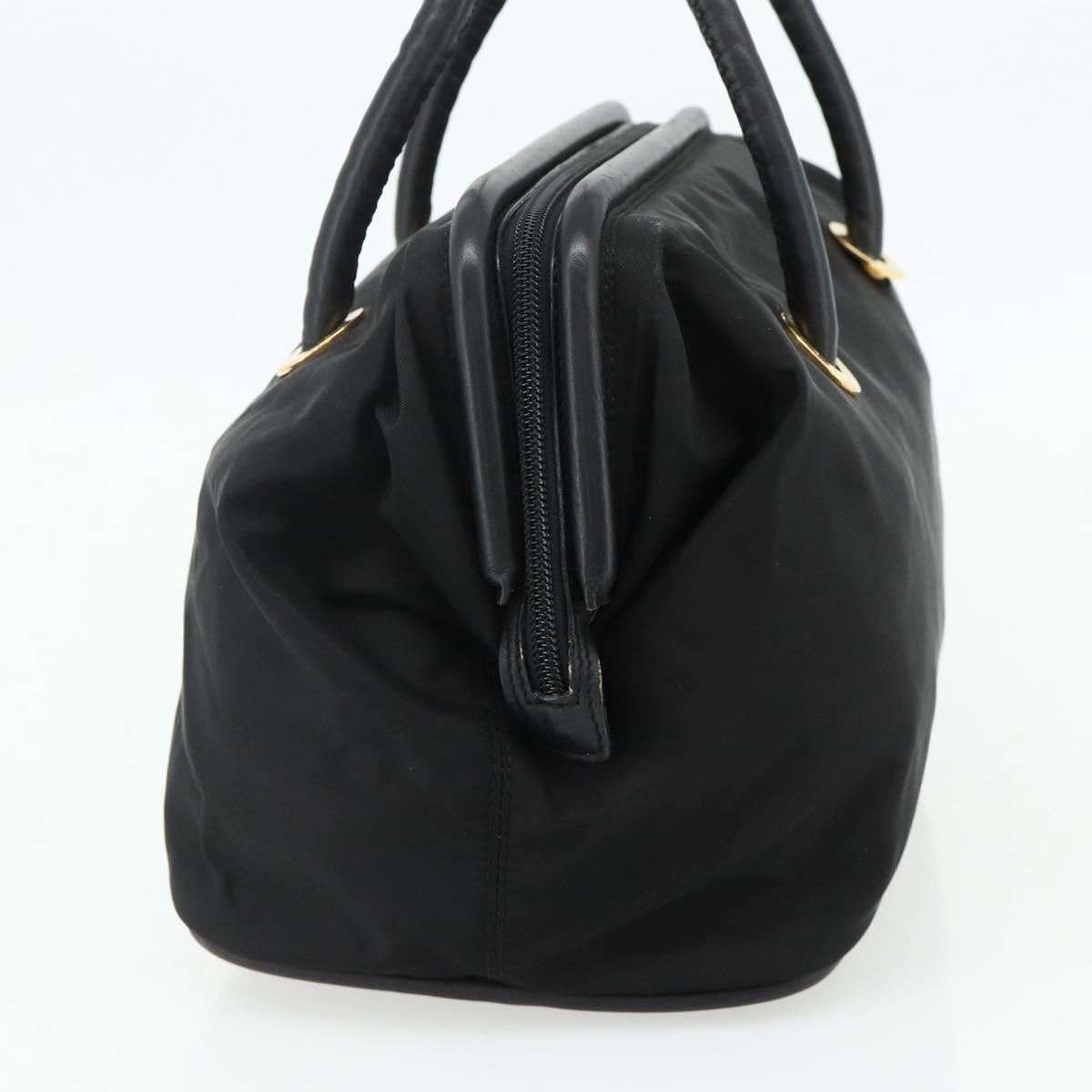 CELINE Circle Hand Bag Nylon Black Gold Auth 177620