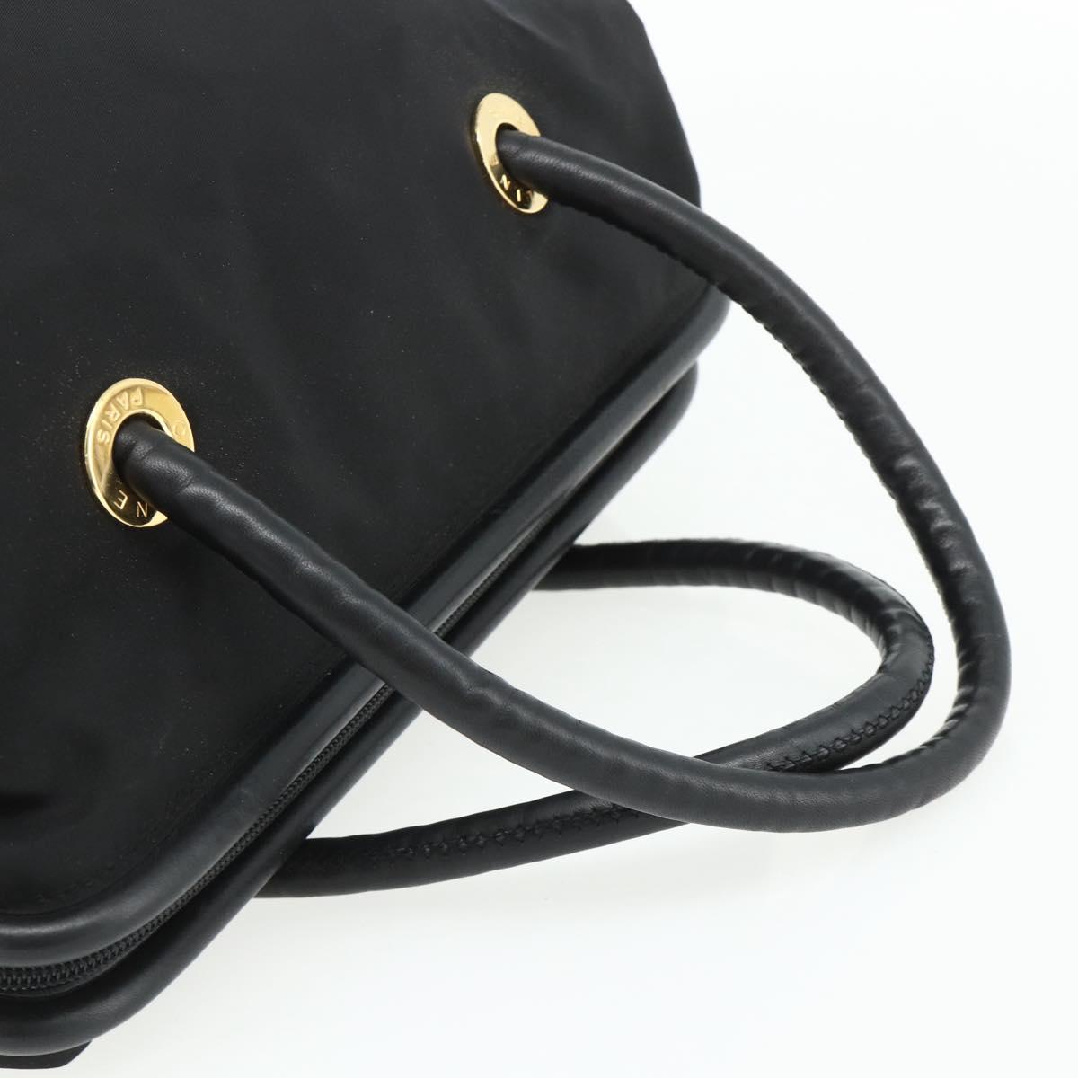 CELINE Circle Hand Bag Nylon Black Gold Auth 177620