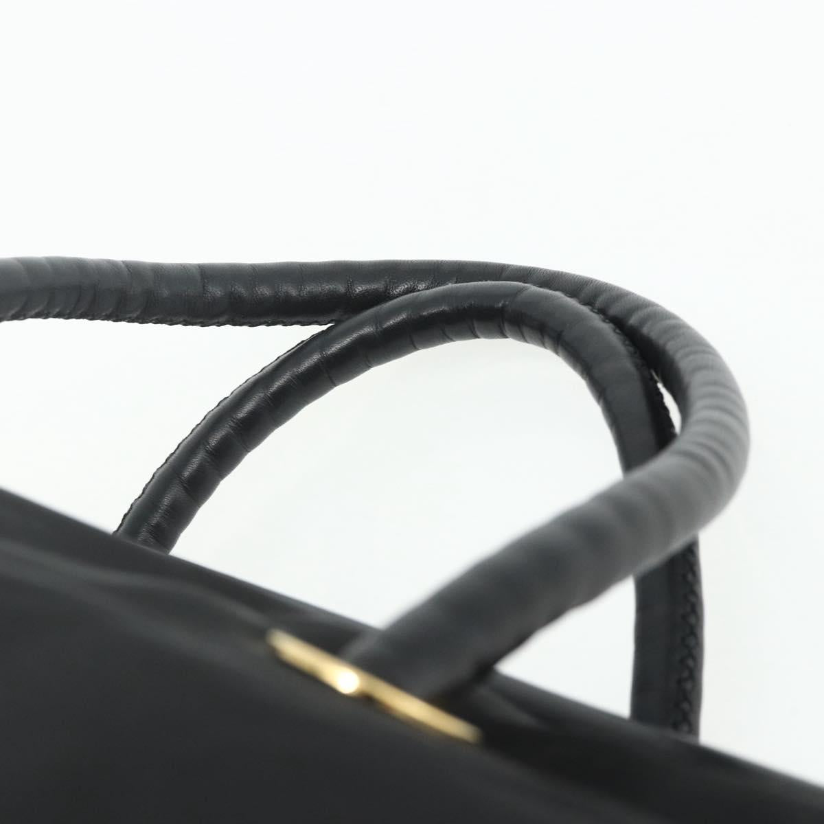 CELINE Circle Hand Bag Nylon Black Gold Auth 177620
