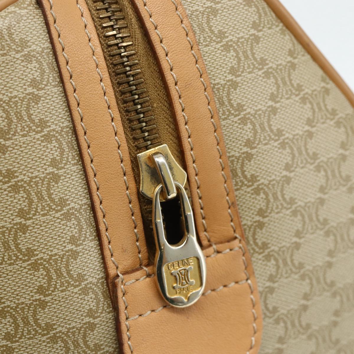 CELINE Macadam Canvas Boston Bag PVC 2way Beige Gold Auth 177621A
