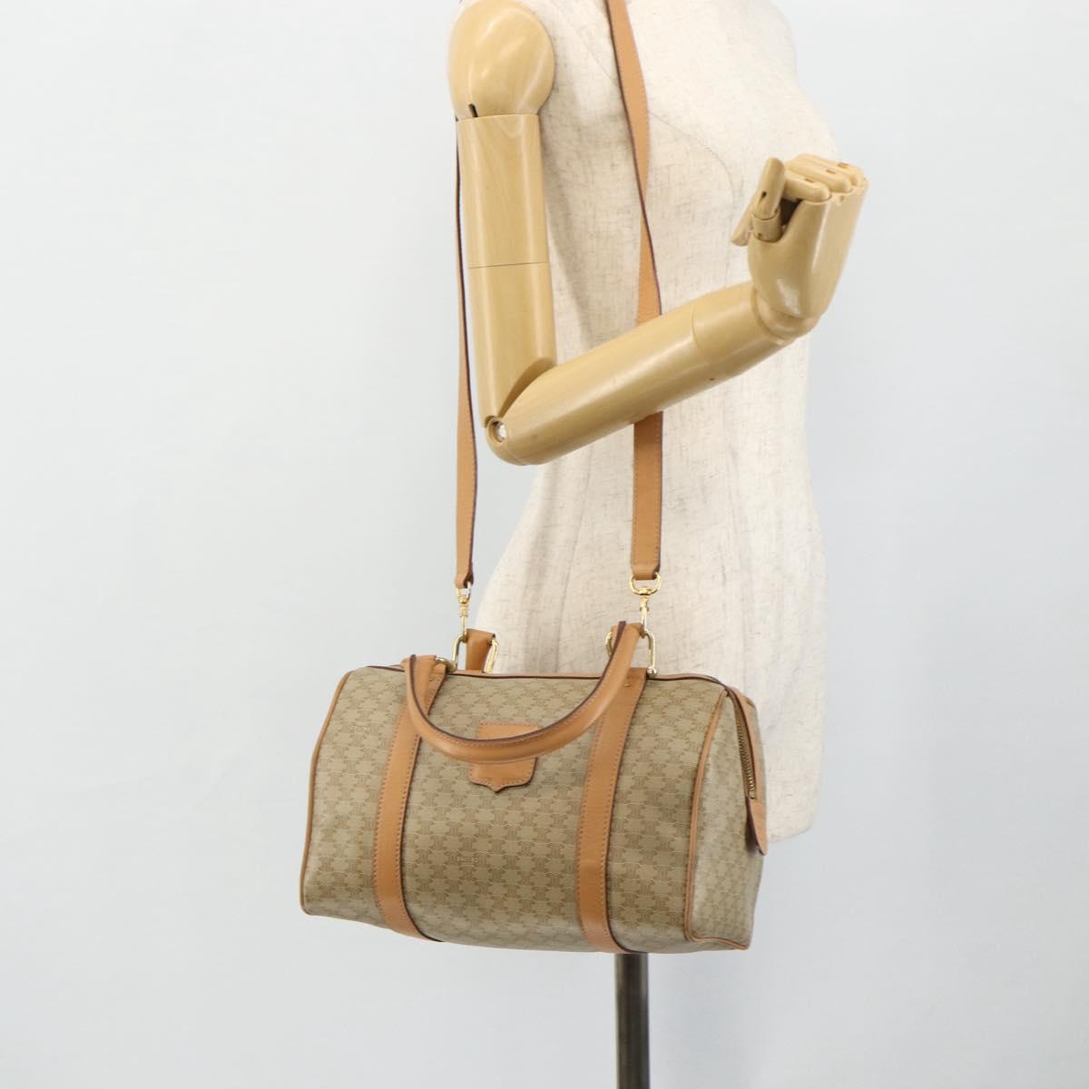 CELINE Macadam Canvas Boston Bag PVC 2way Beige Gold Auth 177621A