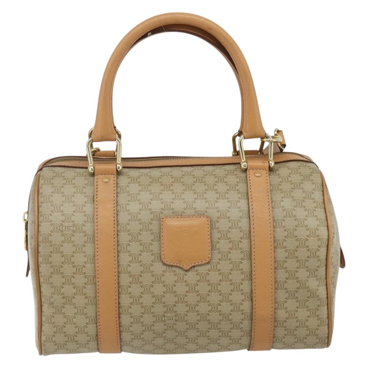 CELINE Macadam Canvas Boston Bag PVC 2way Beige Gold Auth 177621A