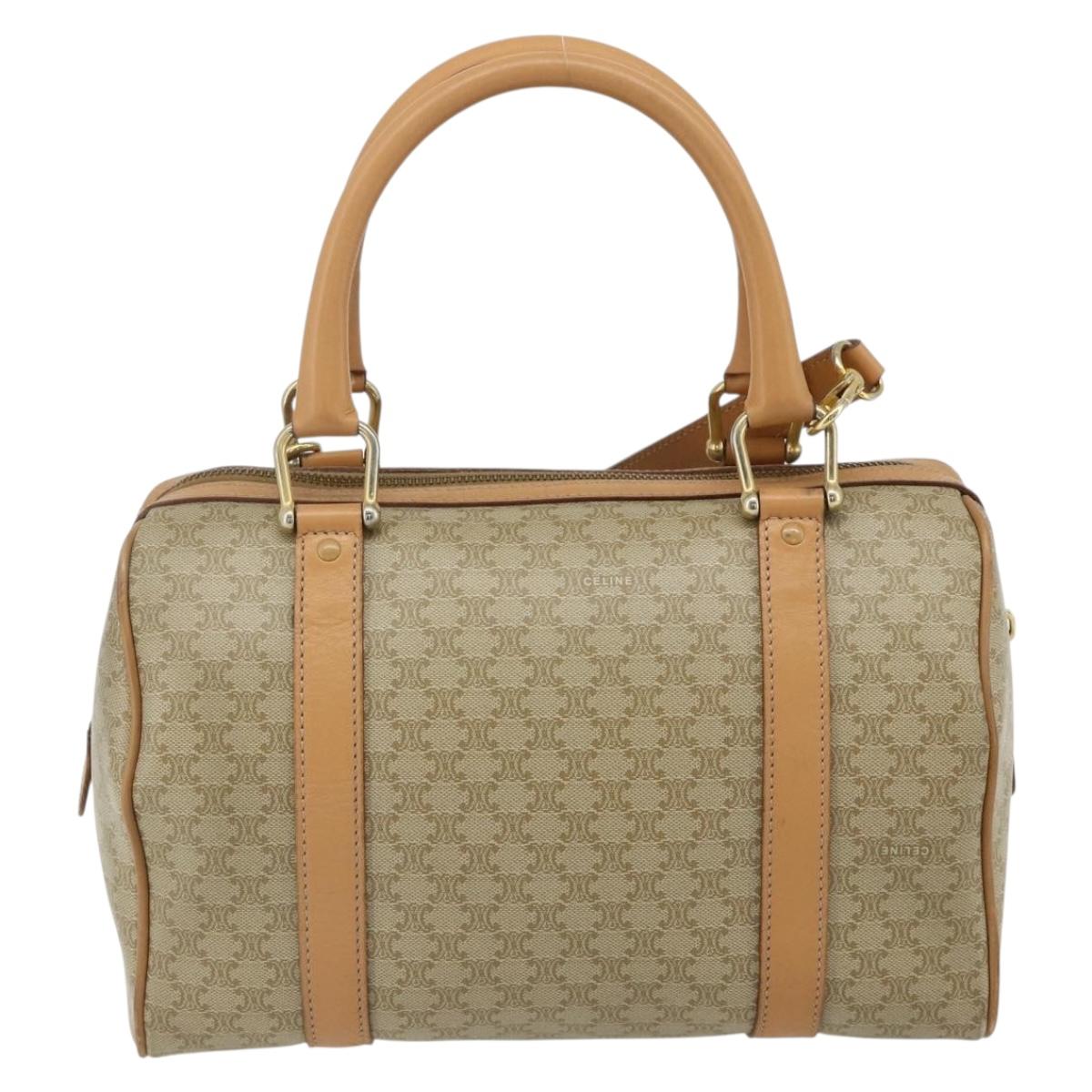 CELINE Macadam Canvas Boston Bag PVC 2way Beige Gold Auth 177621A