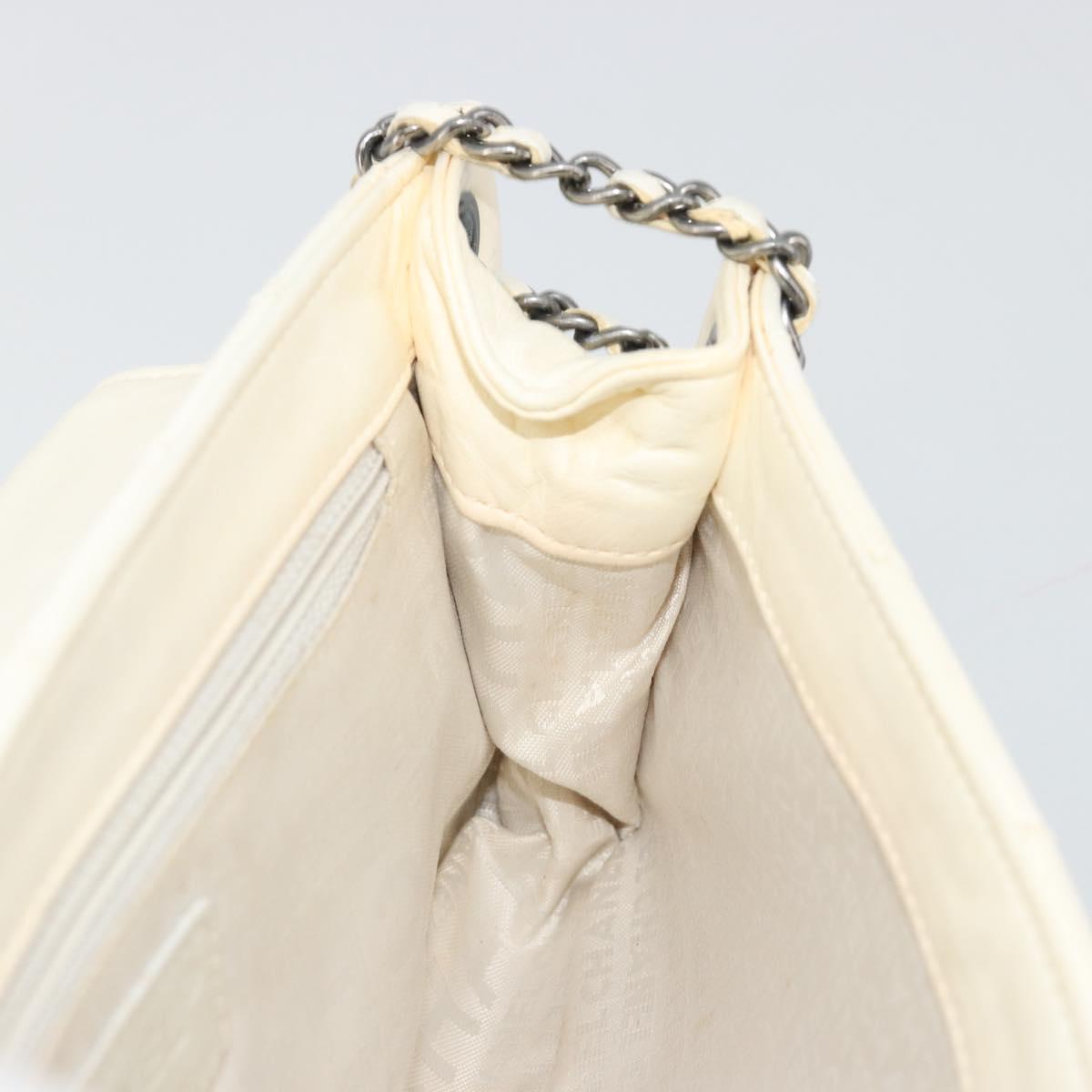 CHANEL Choco Bar Chain Shoulder Bag Lamb Skin White Silver CC Auth 177622