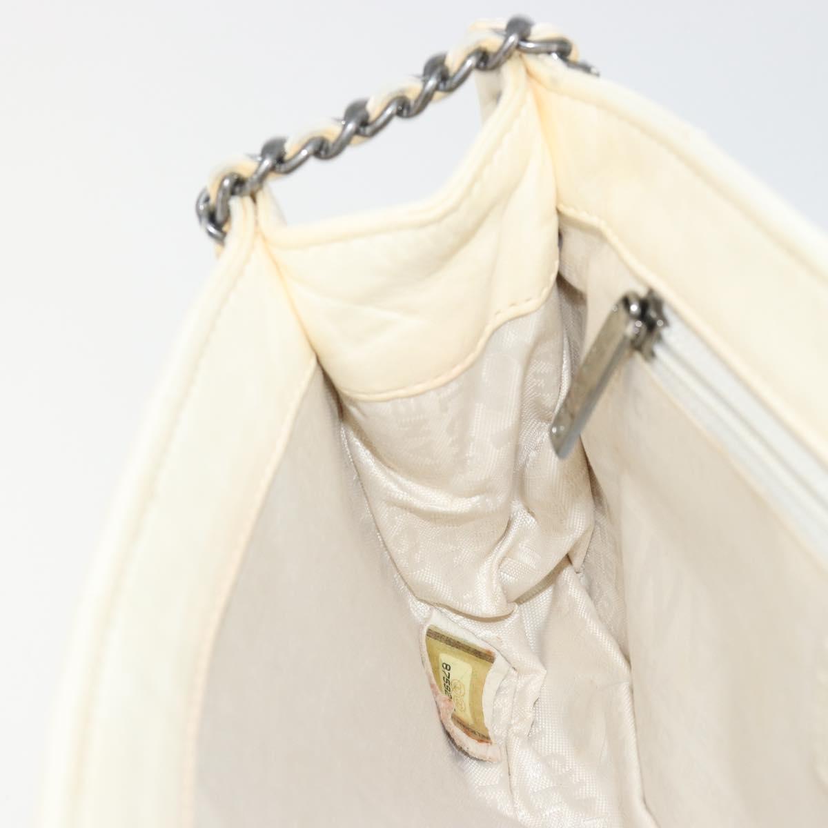 CHANEL Choco Bar Chain Shoulder Bag Lamb Skin White Silver CC Auth 177622