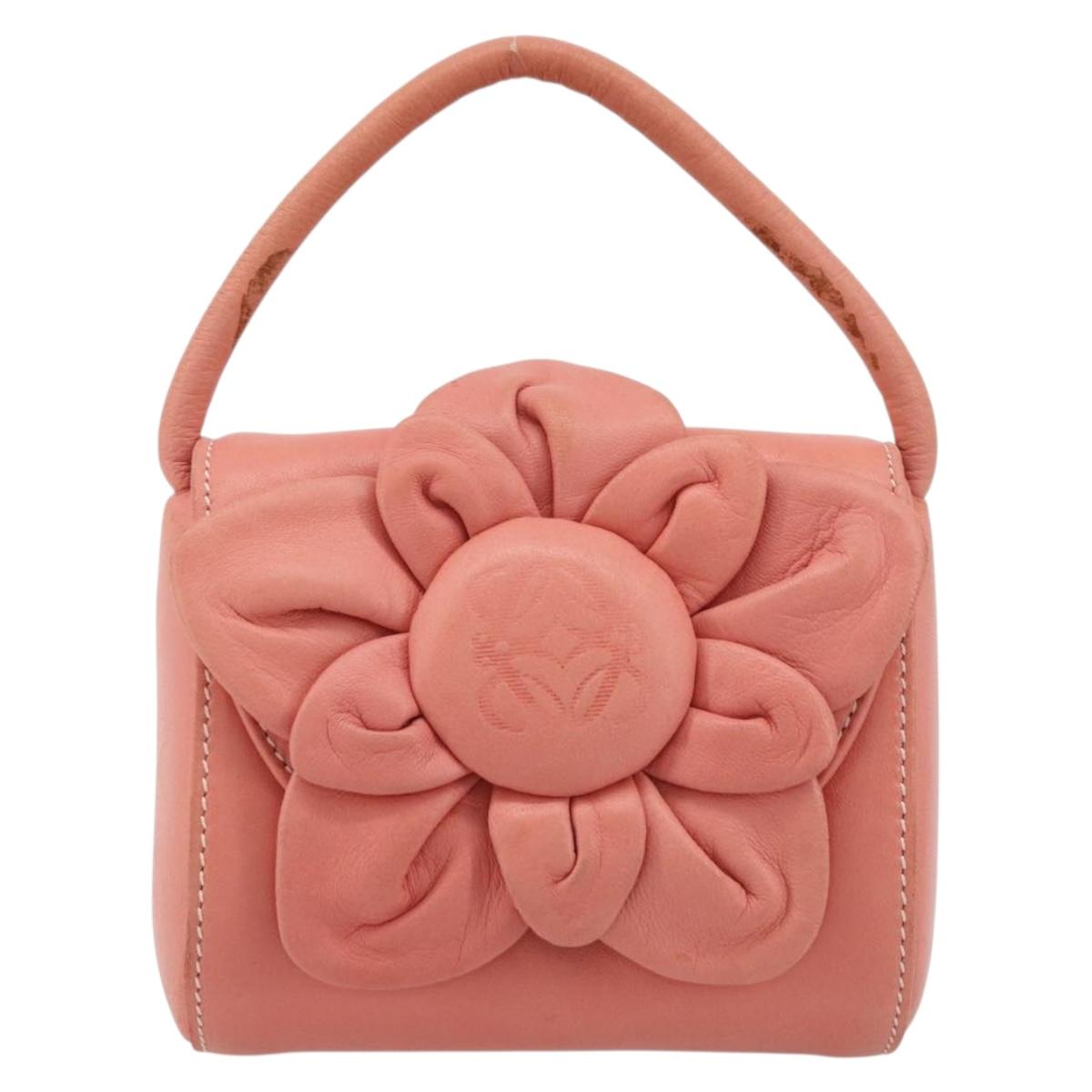 LOEWE Hand Bag Leather Pink Gold Auth 177624A
