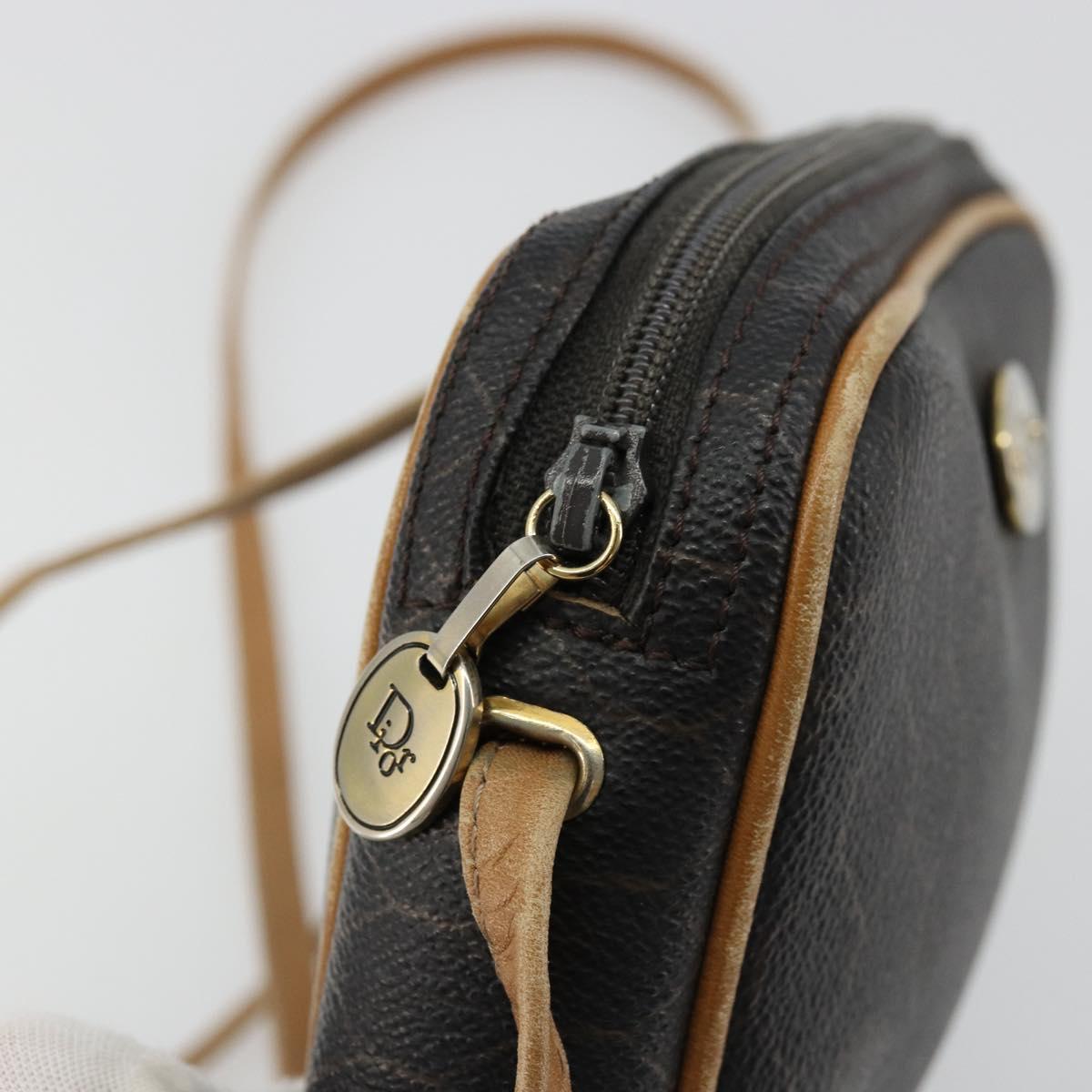 Christian Dior Honeycomb Canvas Shoulder Bag PVC Black Gold Auth 177626