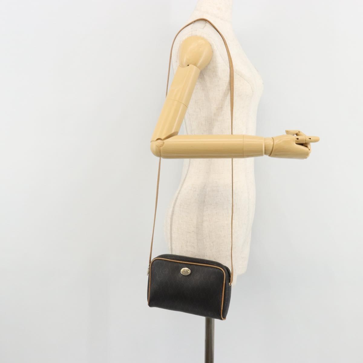 Christian Dior Honeycomb Canvas Shoulder Bag PVC Black Gold Auth 177626
