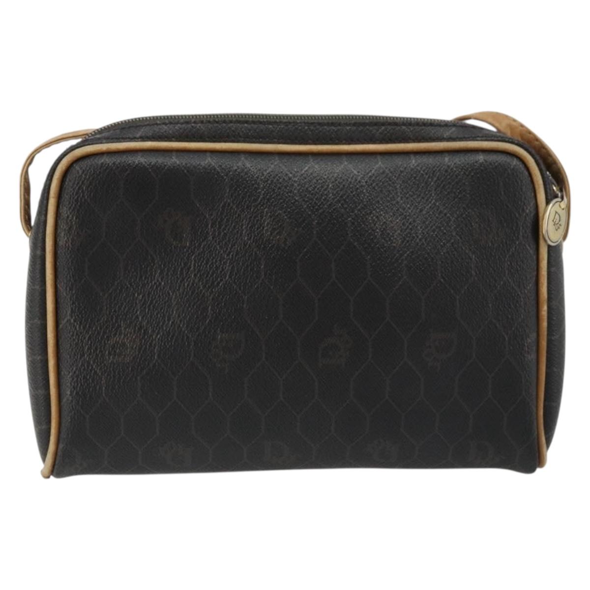 Christian Dior Honeycomb Canvas Shoulder Bag PVC Black Gold Auth 177626