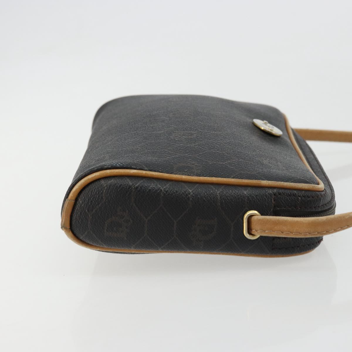 Christian Dior Honeycomb Canvas Shoulder Bag PVC Black Gold Auth 177626