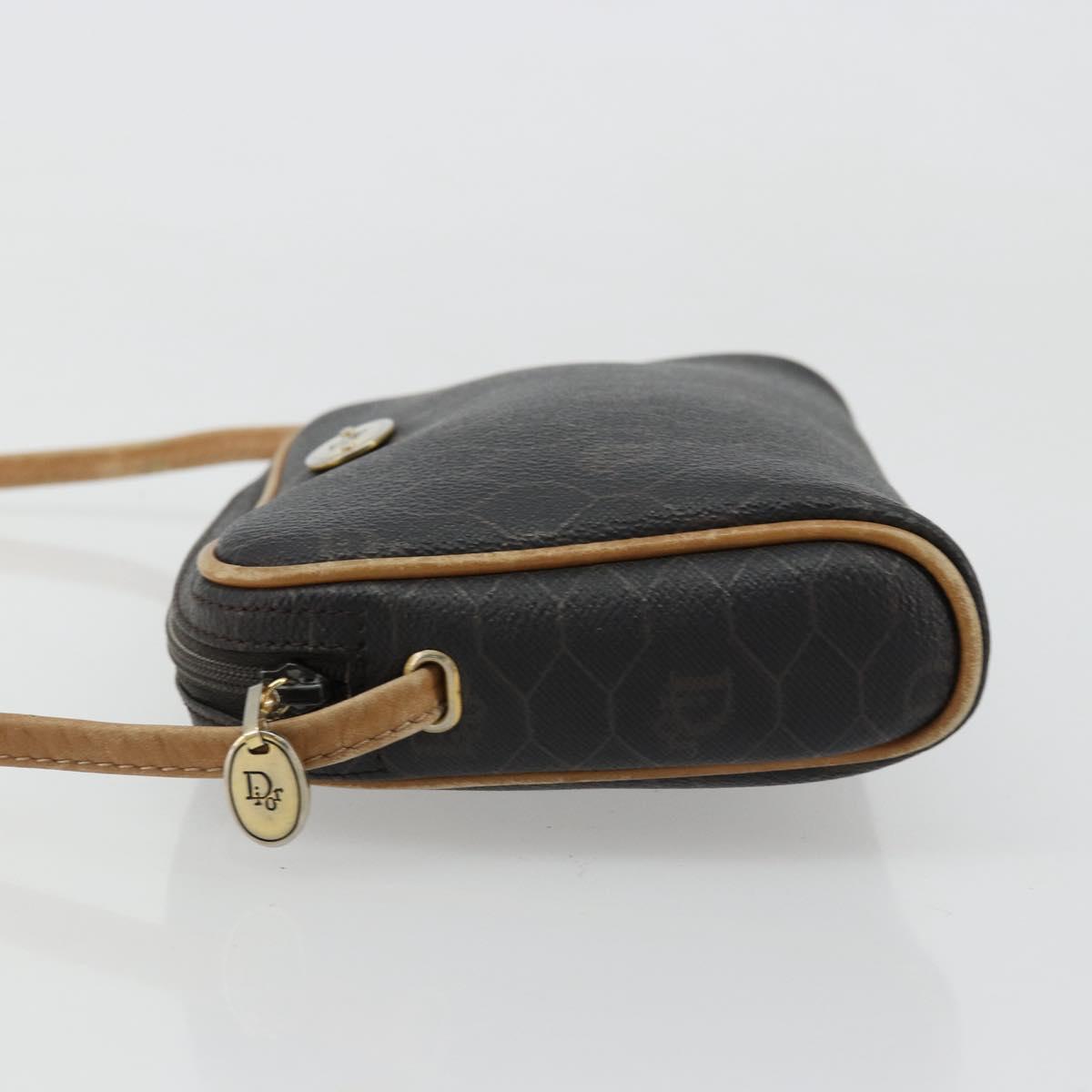 Christian Dior Honeycomb Canvas Shoulder Bag PVC Black Gold Auth 177626