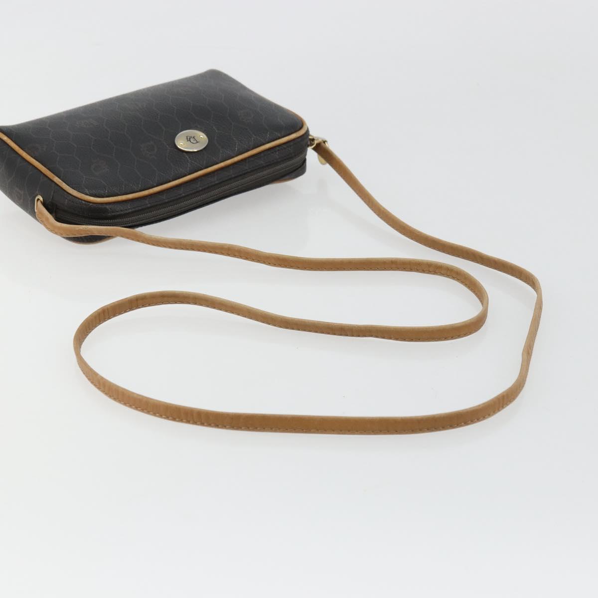 Christian Dior Honeycomb Canvas Shoulder Bag PVC Black Gold Auth 177626