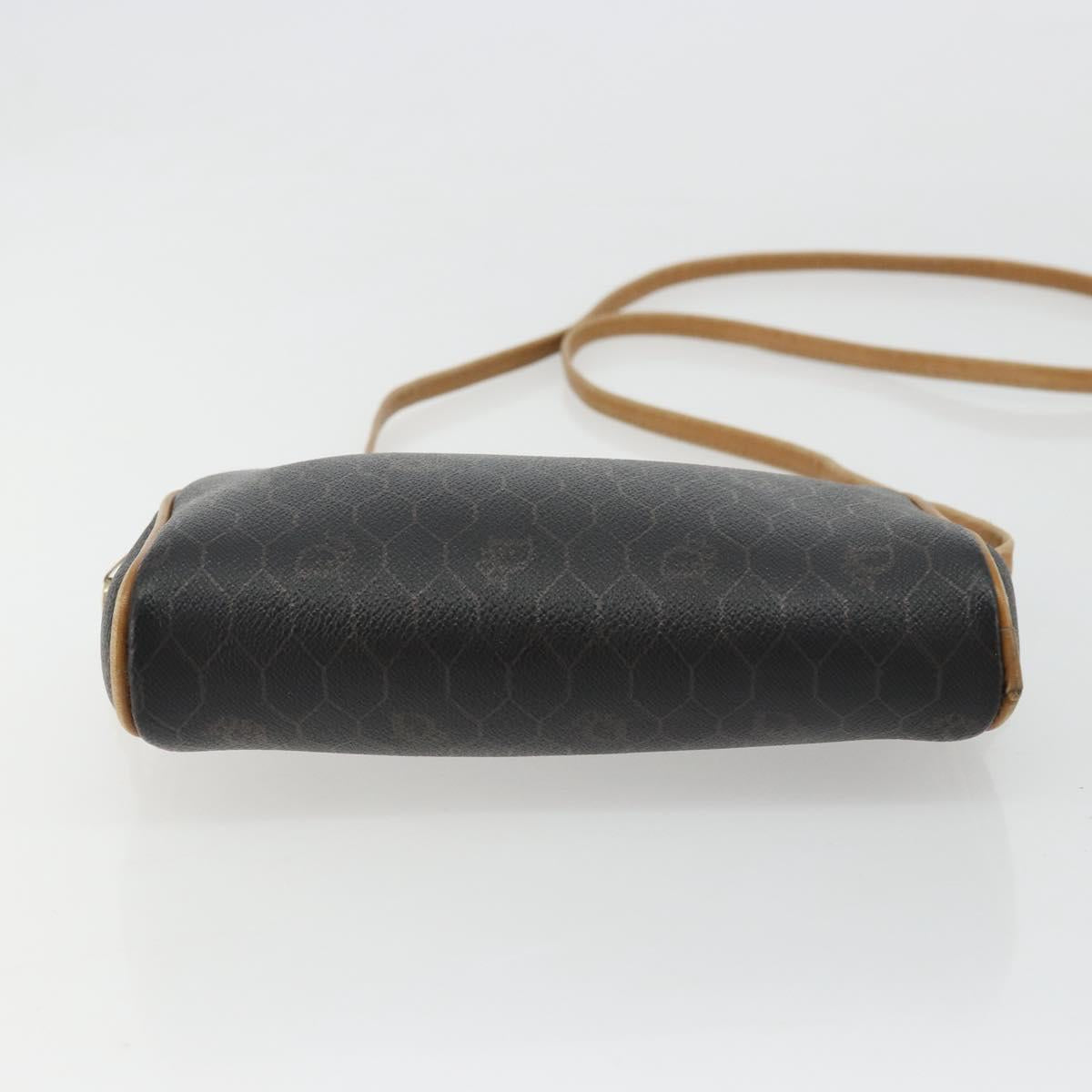 Christian Dior Honeycomb Canvas Shoulder Bag PVC Black Gold Auth 177626