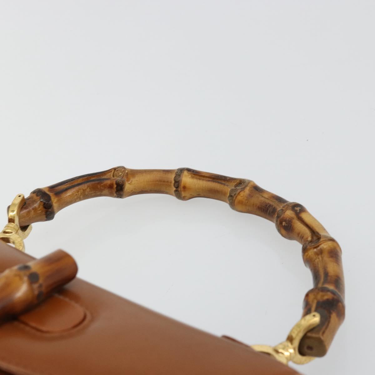 GUCCI Bamboo Hand Bag Leather Brown Gold 000 2046 0188 Auth 177643A