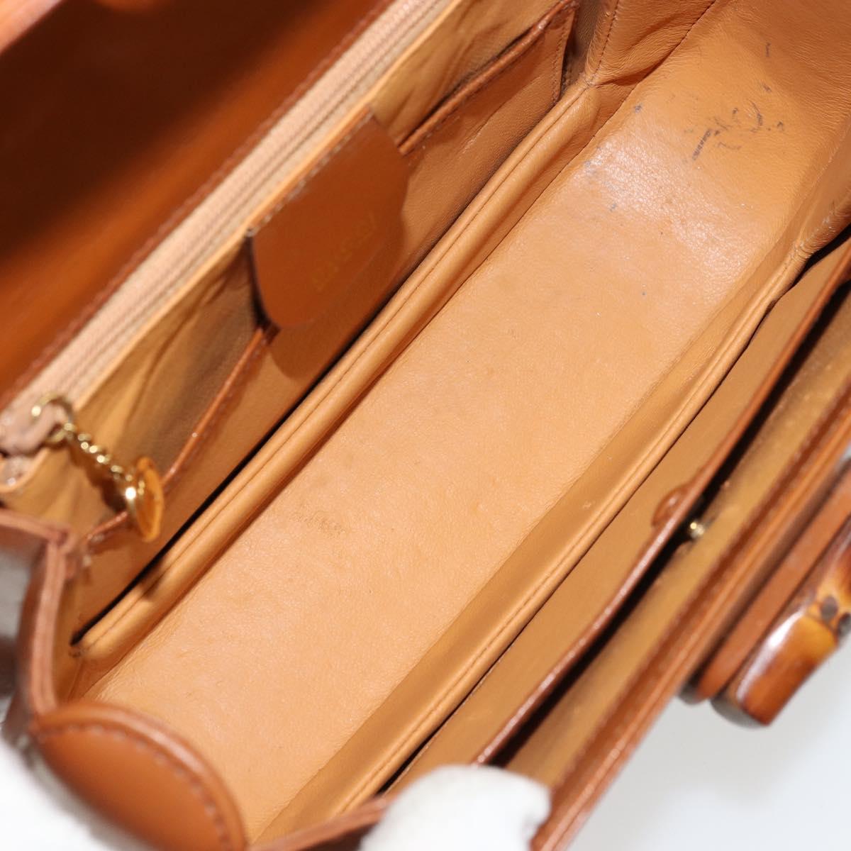 GUCCI Bamboo Hand Bag Leather Brown Gold 000 2046 0188 Auth 177643A