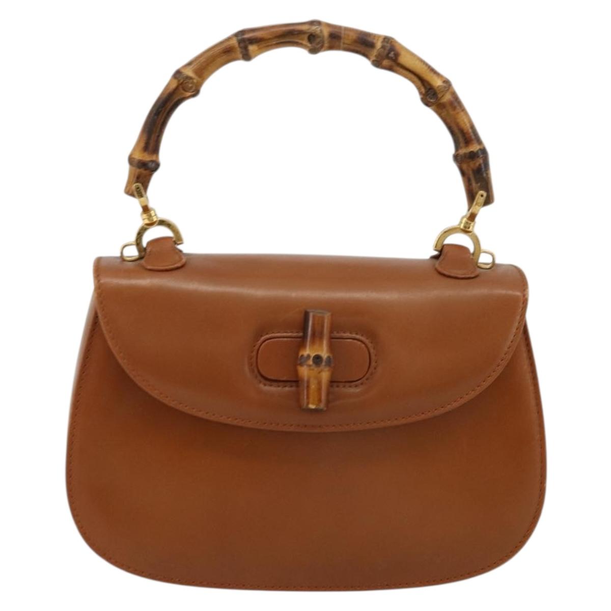 GUCCI Bamboo Hand Bag Leather Brown Gold 000 2046 0188 Auth 177643A