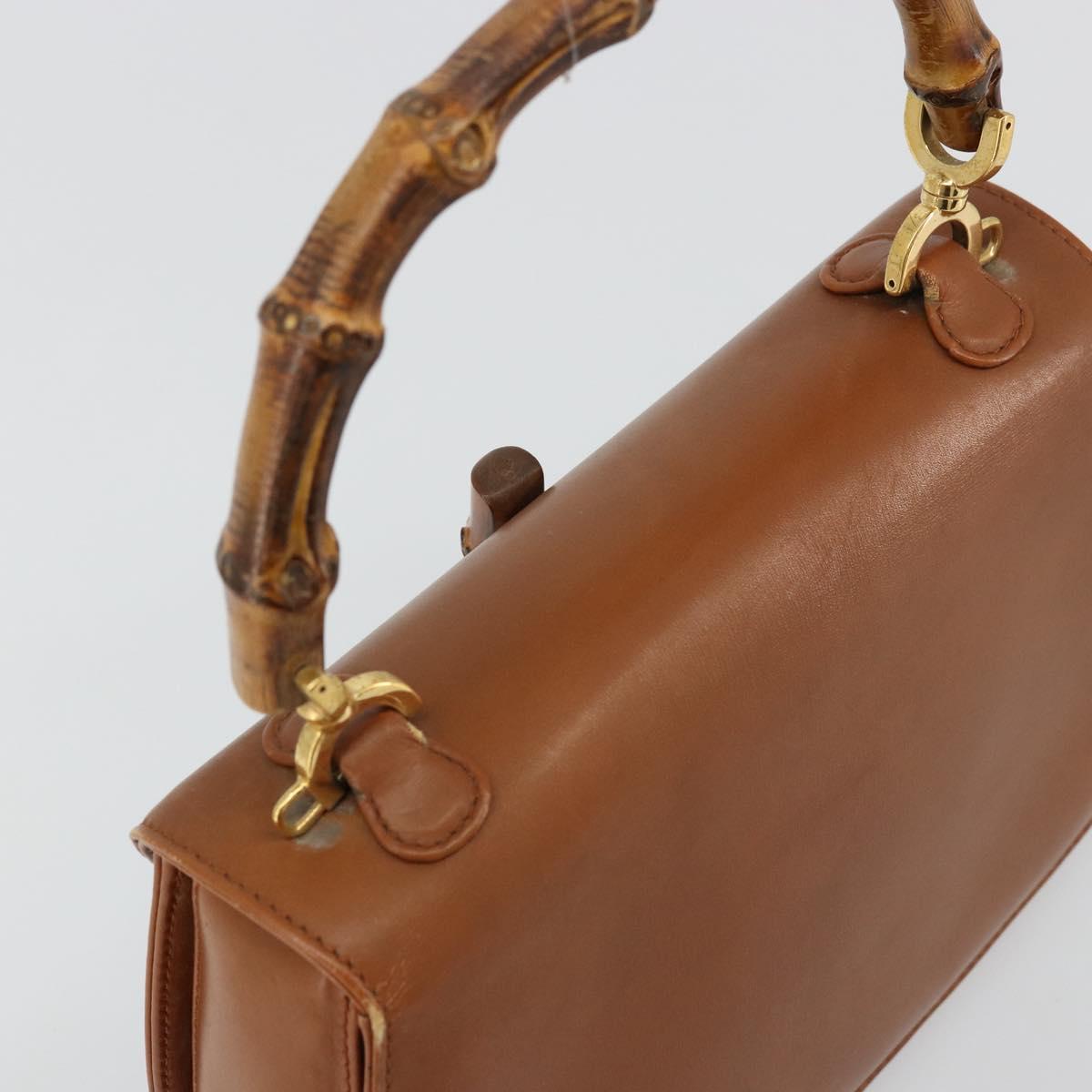 GUCCI Bamboo Hand Bag Leather Brown Gold 000 2046 0188 Auth 177643A