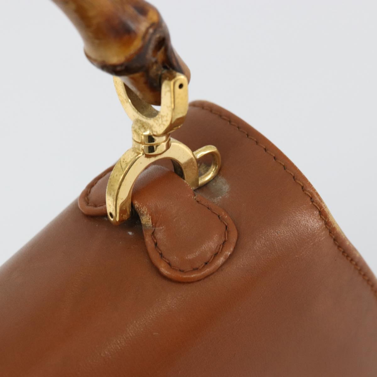 GUCCI Bamboo Hand Bag Leather Brown Gold 000 2046 0188 Auth 177643A