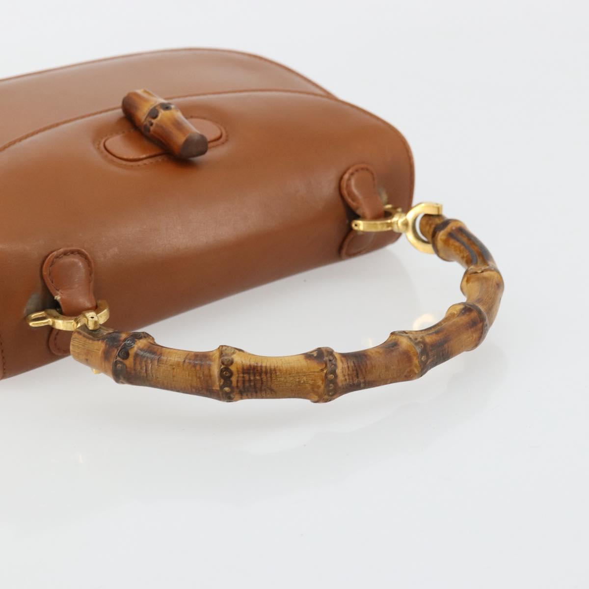 GUCCI Bamboo Hand Bag Leather Brown Gold 000 2046 0188 Auth 177643A