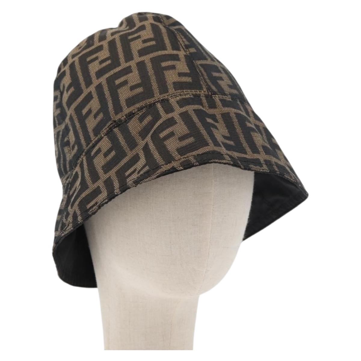 FENDI Zucca Canvas Bucket Hat Black Brown Auth 177661A